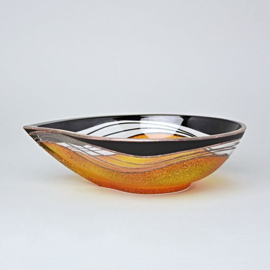 Studio Miracle: Mísa Slza oranžovo-žlutá, 25,5 x 21,5 cm, ruční dekorace Vlasta Voborníková