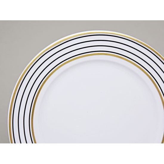 Dessert Plate 19 cm, ELLA Black-Gold Stripes, Thun 1794 Carlsbad Porcelain