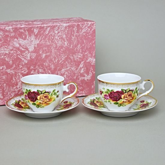 Šálek 200 ml a podšálek 15 cm, dekor "Cikánská růže", 2 ks., Stará Role Moritz Zdekauer