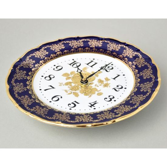 Wall clock 24 cm, gold rose + cobalt, Carlsbad