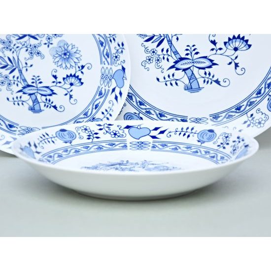 Franquihogar, Complete crockery white with gold cut and cobalt blue for 6  people, 19-piece set, 6 flat plates + 6 bowls + 6 dessert plates + soup