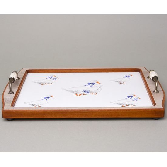 Kuchyňská podložka / destička / prkénko v dřevěném rámu s úchyty 40 x 28 cm, husy