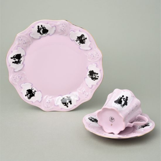 Cup 100 ml + sacuer 130 mm + dessert plate 20 cm, Olga 418, Rose china Chodov