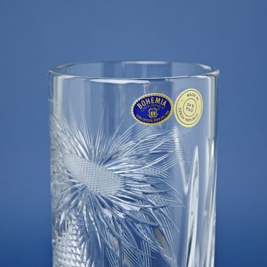 Crystal Hand Cut Vase - Thistle decor, 26,5 cm, Crystal Bohemia Poděbrady