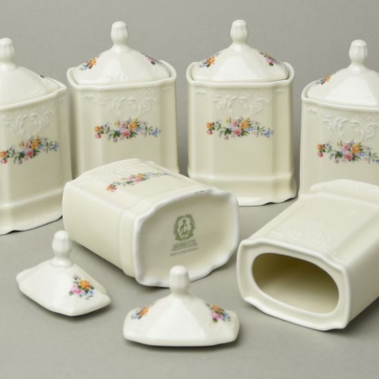Spice jars 6 pcs. set, Thun 1794, karlovarský porcelán, BERNADOTTE ivory + flowers