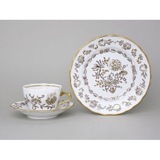 Elegance: Cup 0,21 l + saucer 16 cm, Gold + black, Hand-decorated by Vilém Janoušek, Český porcelán a.s