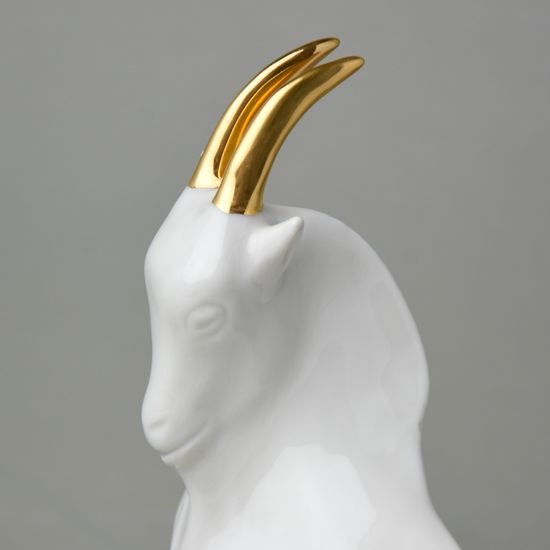 Kozlíček, 14 x 17 cm, bílá + zlato, Royal Dux