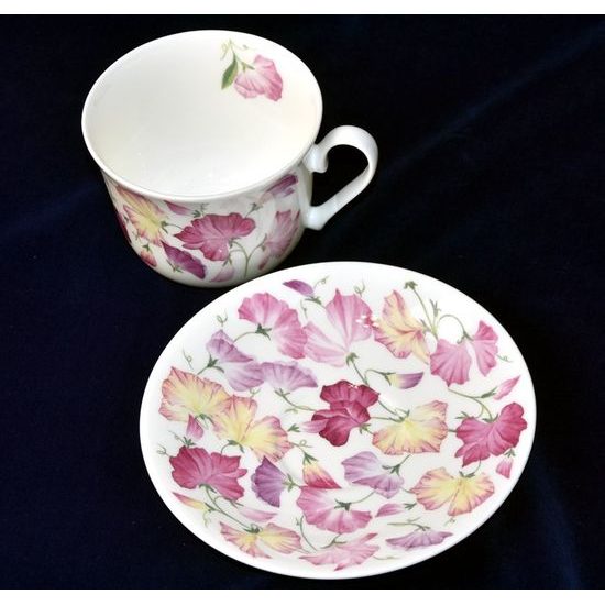 Sweet pea: Cup 420 ml plus saucer breakfast, Roy Kirkham fine bone china