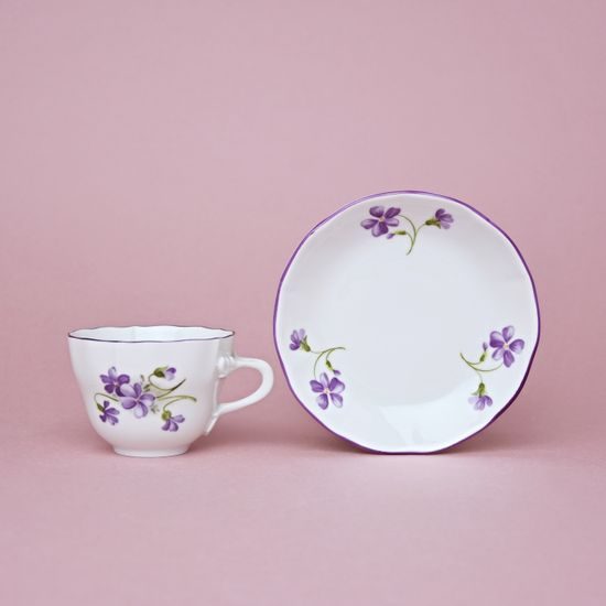 Šálek a podšálek A + A, 80 ml / 11 cm mokka (presso), fialky, Český porcelán a.s.