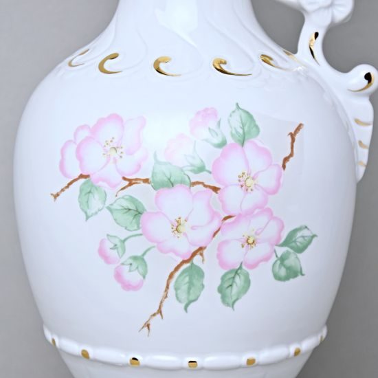 Váza AMFORA Maxi Jednouchá 55 cm, Bílá + zlato + květiny, Porcelánové vázy Duchcov