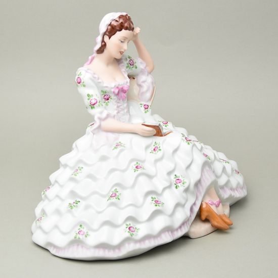 Lady with book, velká 22,5 x 32,5 x 26,5 cm, flowers, Royal Dux Bohemia