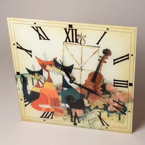 Clock wall 30 x 30 cm Musica romantica, glass, Goebel R. Wachtmeister cats