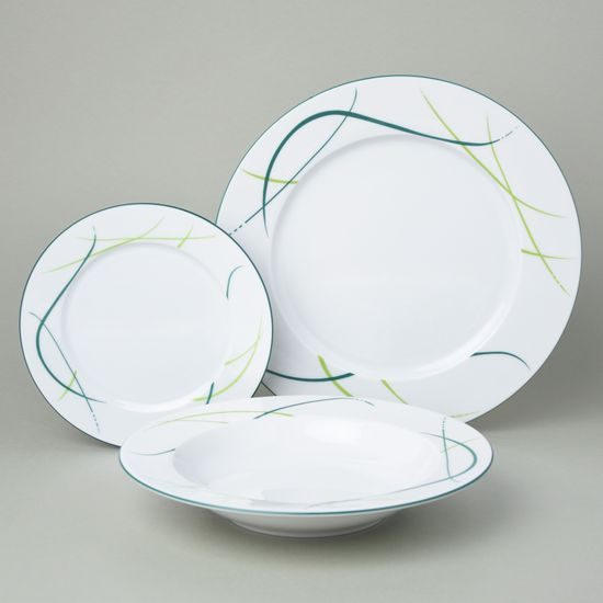 Plate set for 6 persons, Thun 1794 Carlsbad porcelain, OPAL grass
