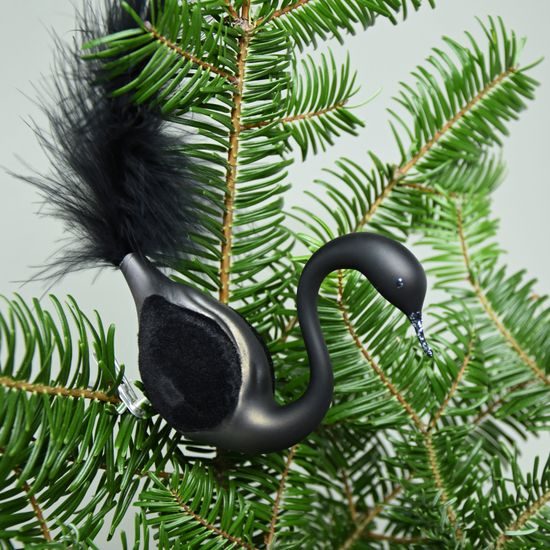 Vánoční skleněné labutě 16 cm, černá + krémová, České vánoční ozdoby KOULIER