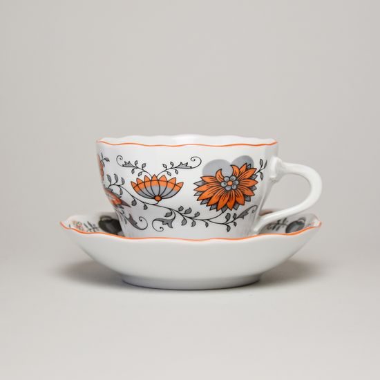 Orange-black Onion: Cup and saucer B plus B 0,21 l / 14 cm for coffee, Český porcelán a.s.