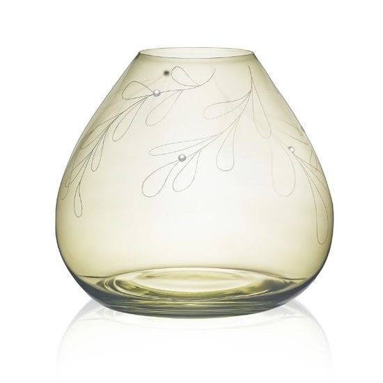 Skleněná váza průsvitná 18,5 cm jmelí s perlami, zelená, Glassor