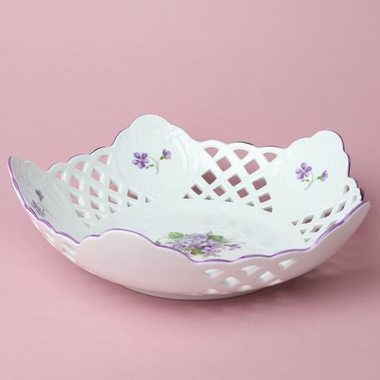 Mísa pětihranná prolamovaná 28 cm, fialky, Český porcelán a.s.