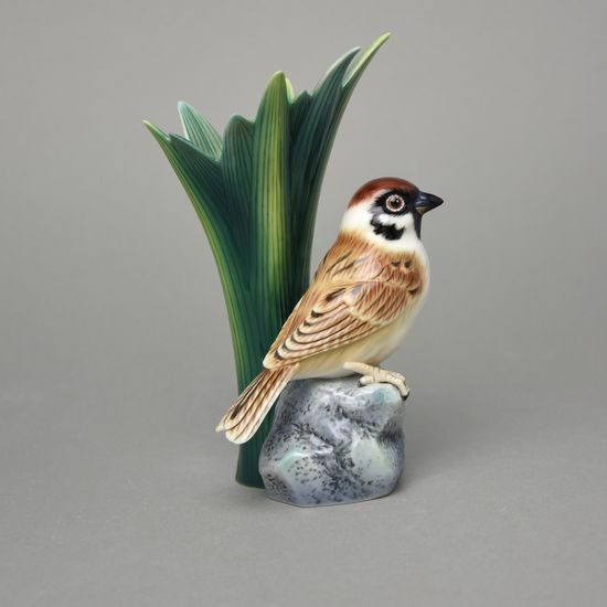 Tree sparrow vase h=18cm, FRANZ porcelain