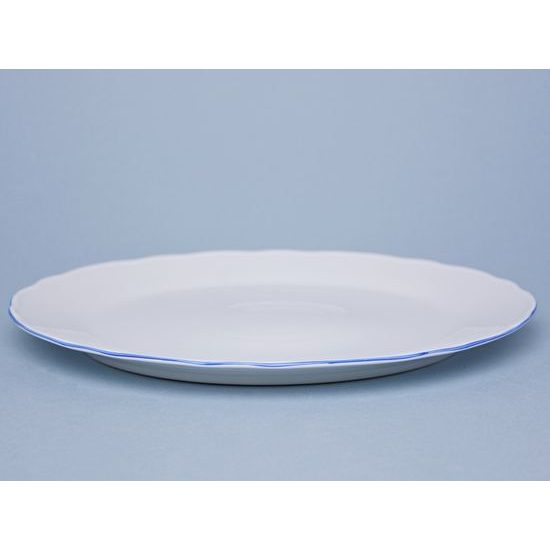 Dish round flat 35 cm (club plate), White with blue line, Cesky porcelan a.s.