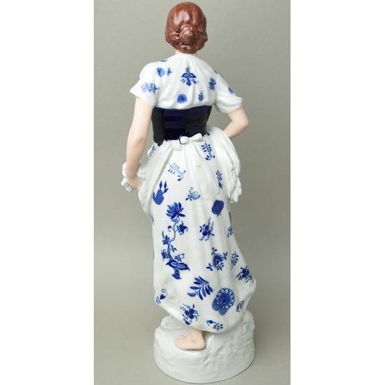 Dívka se snopem 53 cm, cibulák + kobalt, Porcelánové figurky Duchcov