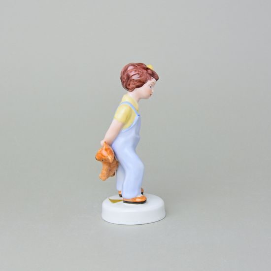 A Girl With A Teddy Bear, 6,8 x 6,3 x 13,8 cm, Saxe, Porcelain Figures Duchcov