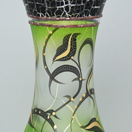 Studio Miracle: Green Vase, 19 cm, Hand-decorated by Vlasta Voborníková