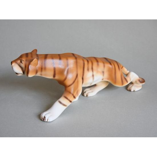 Tiger, 36,5 x 8,5 x 16,5 cm, Pastel, Porcelain Figures Duchcov