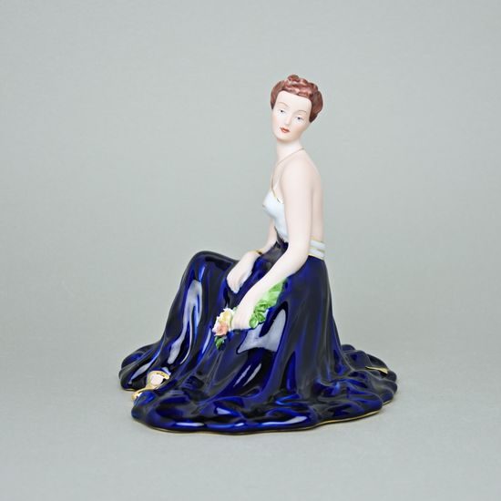 Sitting Lady With Roses (blue skirt) 18 x 23 x 20 cm, Isis, Porcelain Figures Duchcov