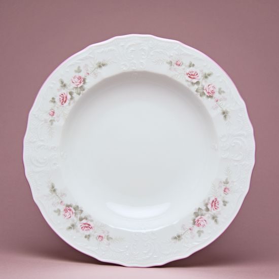 Pink line: Deep Plate 23 cm, Thun 1794 Carlsbad porcelain, BERNADOTTE roses