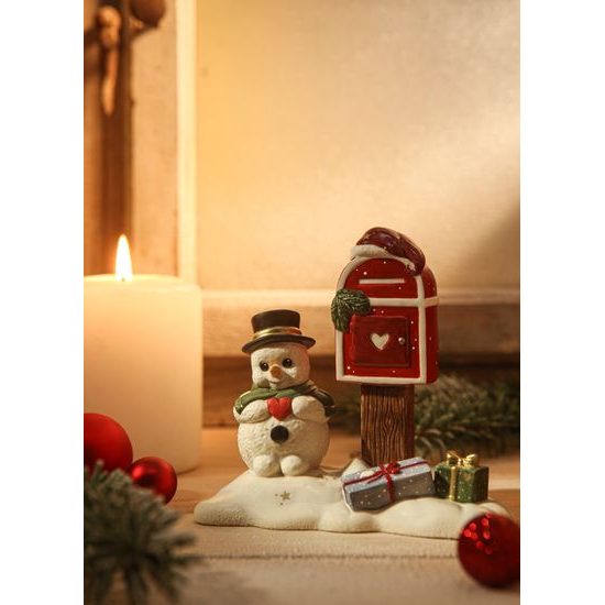 Snowman figurine Christmas Mail 11 / 5.5 / 10.5cm, stoneware, Goebel