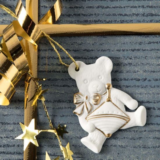 Christmas decoration Teddy bear 6,4 cm, biscuit china, Unterweissbacher Werkstätten für Porzellankunst