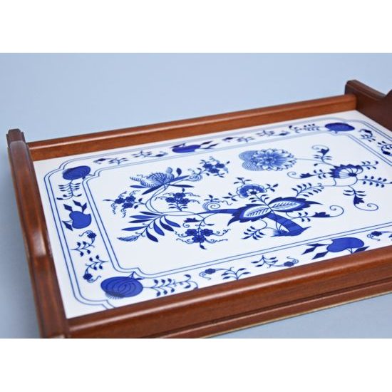 Cooking mat in wooden frame 39 x 29 cm, Original Blue Onion Pattern