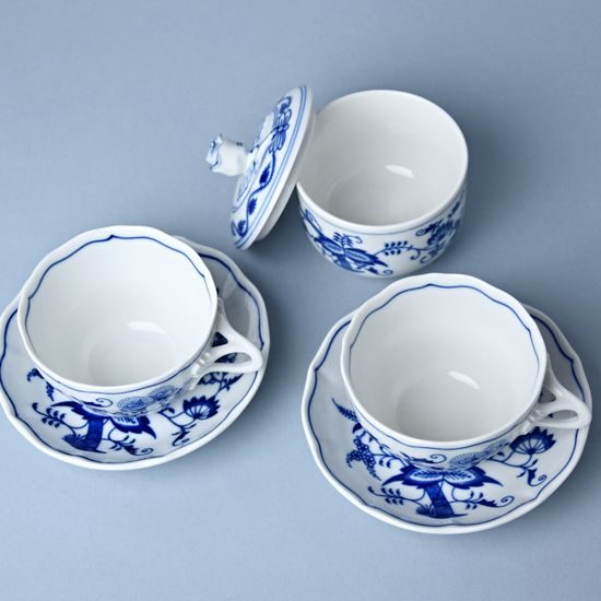 Souprava šálků a cukřenky v dárkové krabičce, Cibulák, originální z Dubí