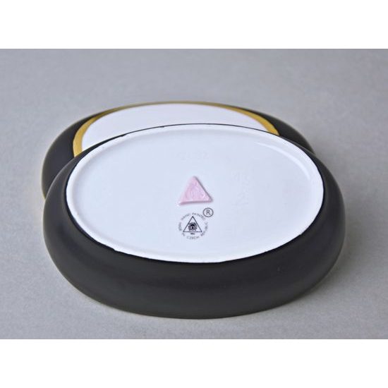 Dóza ovalná 12 x 8 cm, Černý fond + zlato, Porcelán Duchcov