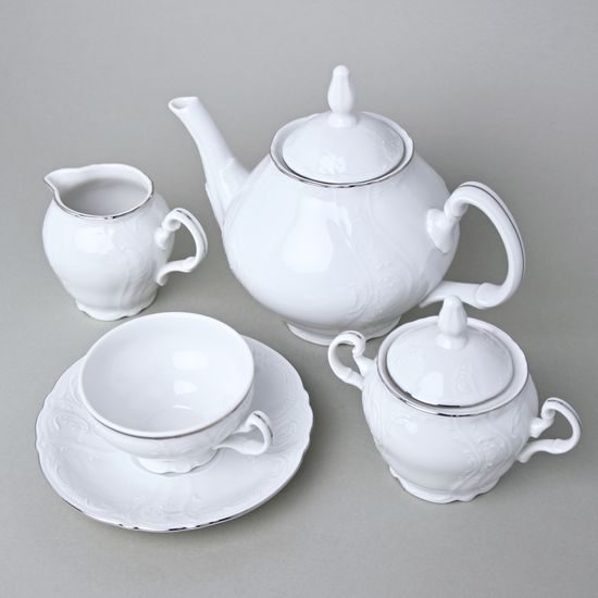 Tea set for 6 persons, Thun 1794 Carlsbad porcelain, BERNADOTTE platinum
