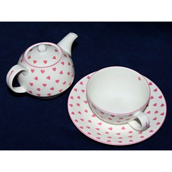 Pink Hearts: Tea for one set 3 pcs., English Fine Bone China, Roy Kirkham