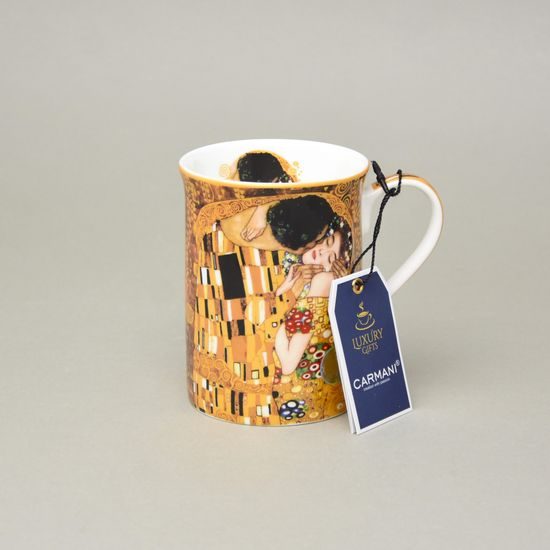 Hrnek 360 ml, G. Klimt, Polibek, kostní porcelán Carmani