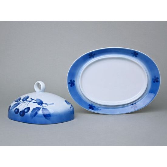 Butter dish oval Cairo 250 g, Thun 1794 Carlsbad porcelain, BLUE CHERRY