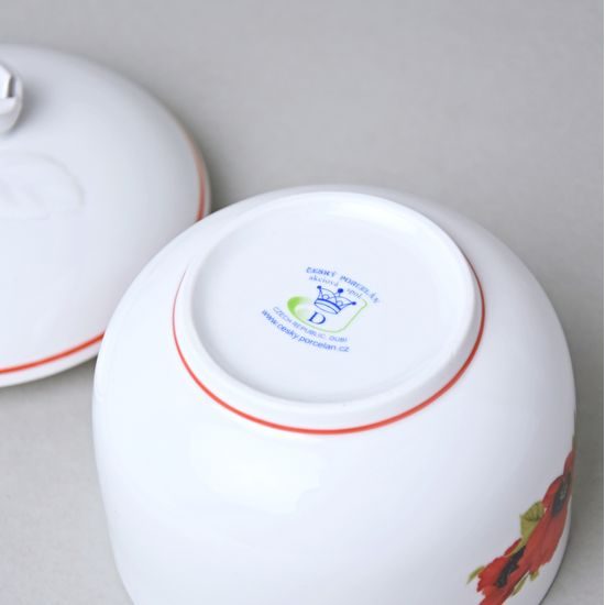 Cukřenka bez oušek s víčkem bez výřezu 0,20 l, máky, Český porcleán a.s.