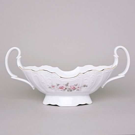 Gold line: Fruit bowl 34 cm with 2 handles, Thun 1794 Carlsbad porcelain, BERNADOTTE roses