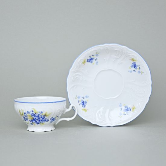 Tea cup and saucer 205 ml / 16 cm, Thun 1794 Carlsbad porcelain, BERNADOTTE Forget-me-not-flower