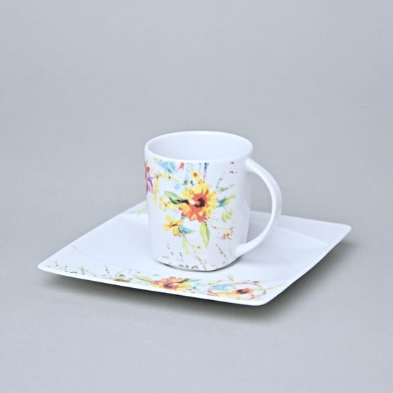 Cup 150 ml and saucer 15,5 cm square, Thun 1794, Carlsbad Porcelain, EYE 30308