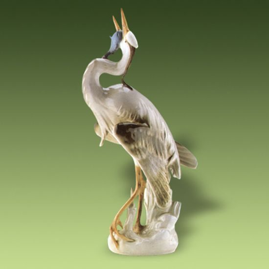 Heron bird with fish 14,5 x 10,5 x 28,5 cm, Porcelain Figures Duchcov
