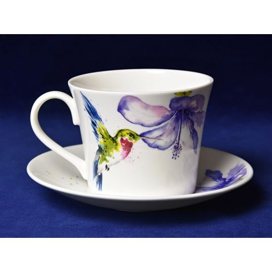 Hummingbird: Cup 420 ml and saucer breakfast, English Fine Bone China, Roy Kirkham