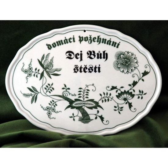 Boží požehnání (cedulka na zeď) 24,5 x 18 cm, zelený cibulák, Český porcelán a.s.