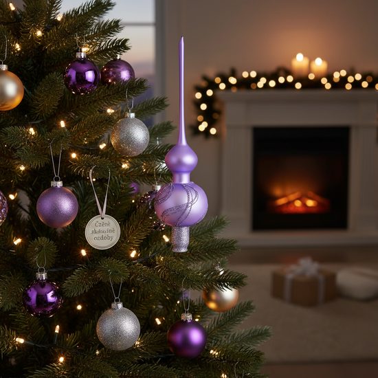 Christmas Tree Glass Tip 28 cm, Light Purple, Bohemian hand made Christmas decorations