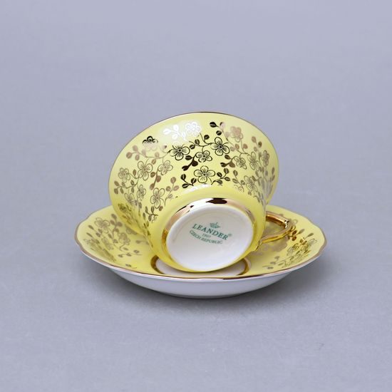Cup 110 ml for tea + saucer 12,7 cm Windsor, Yellow + inside gold, Leander 1907 Loučky