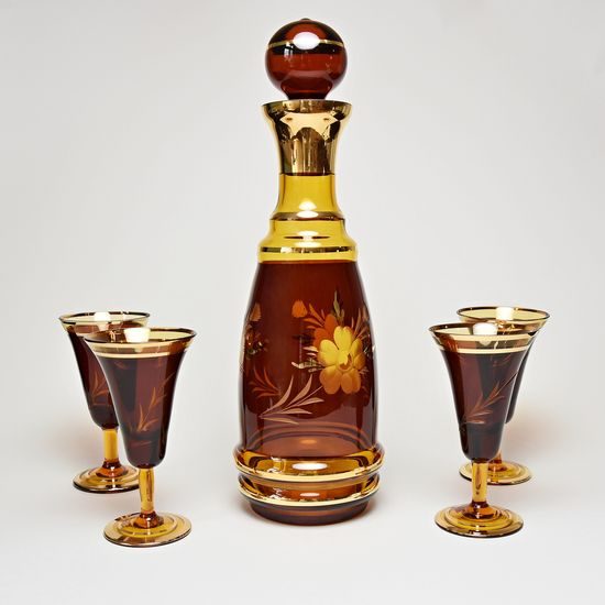 Egermann: Crystal Wine Set Amber for four, 5 pcs., h: 34 cm