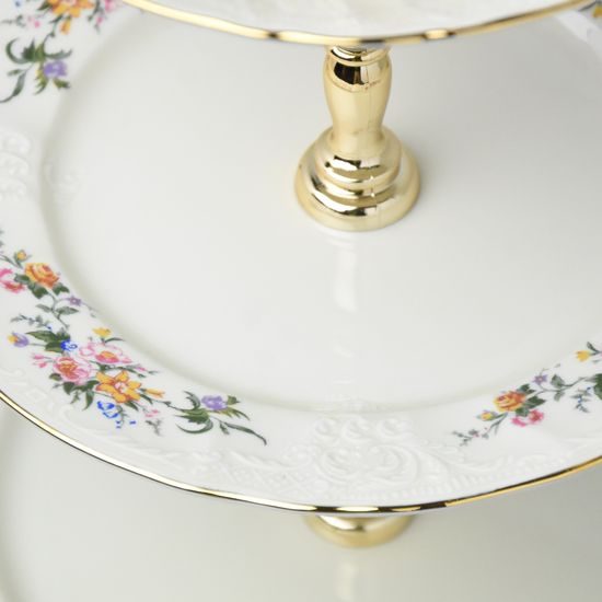 Cake stand 3 pcs. 34 cm, Thun 1794, karlovarský porcelán, BERNADOTTE ivory + flowers + gold line