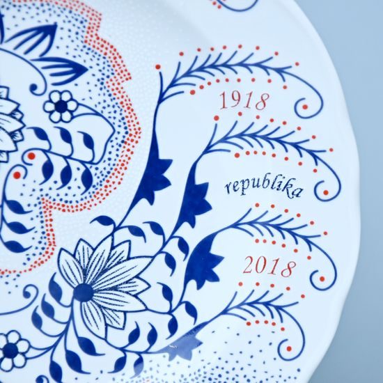 Plate wall 100th Czech republic anniversary, Original Blue Onion Pattern